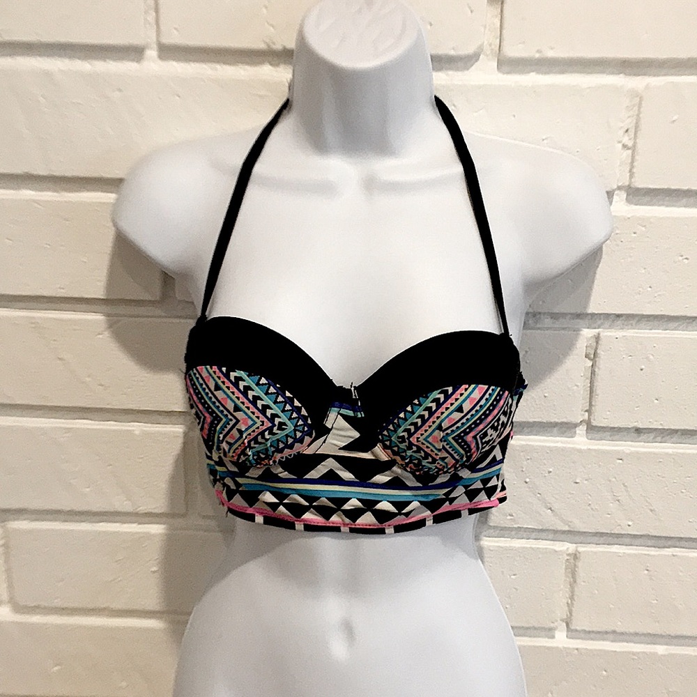 OP Black/Neon Multi Tribal Print Halt Bikini Top S
